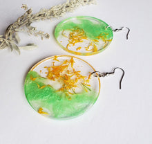 Load image into Gallery viewer, Marigold and Green Mica Large Round Earrings
