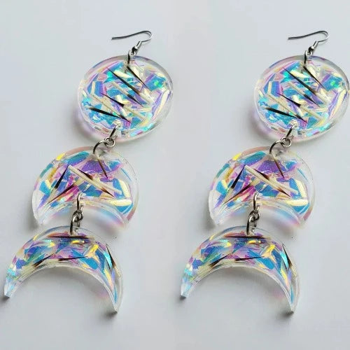 *Pre-Order* 3 Tier Holographic Moon Phases Earrings