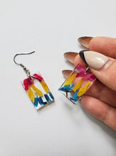 Load image into Gallery viewer, Pride - Pansexual Flag Daisy Flower Small Rectangular Earrings
