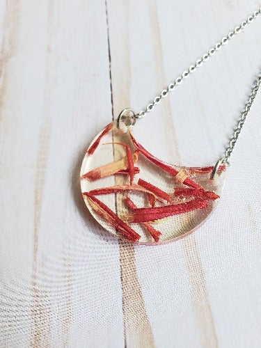 Red Flower Waxing Gibbous Moon Necklace