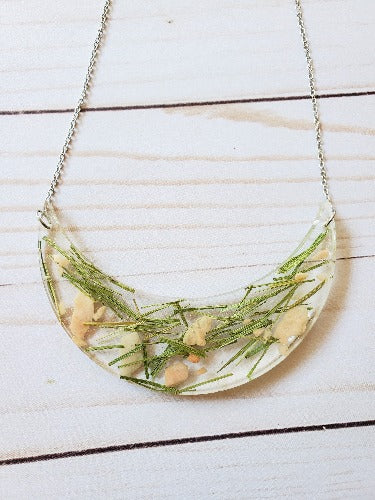 Sweetgrass and Peach Moonstone Moon Statement Necklace