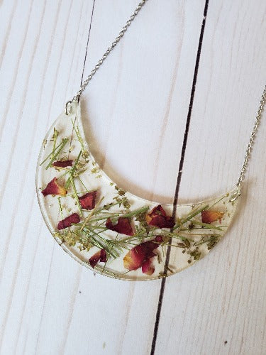Sweetgrass, Rose and Motherswort Moon Statement Necklace